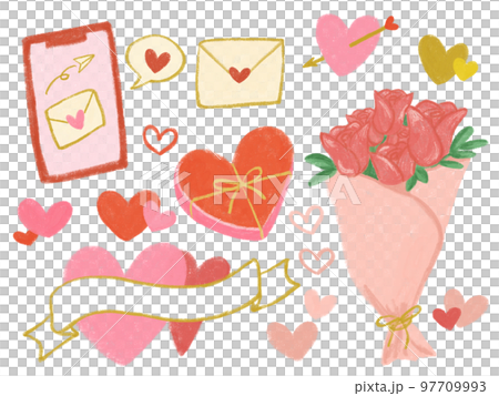 Pink and red and gold Valentine's day colorful hand drawn illustration set 97709993