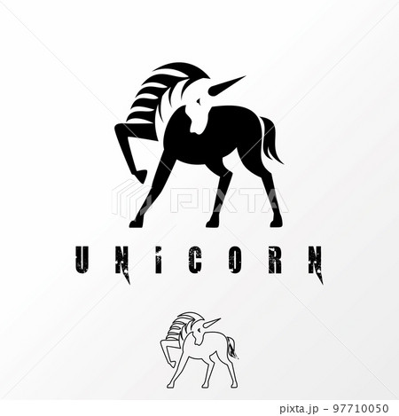 Simple and Unique Unicorn shape with negative space image graphic icon logo design abstract concept vector stock. Can be used as a symbol associated with animal or farm. Simple and Unique Unicorn shape with negative space image graphic icon logo design abstract concept vector stock. Can be used as a symbol associated with animal or farm. 97710050