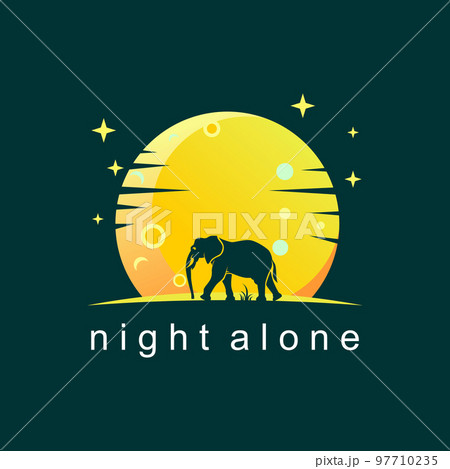 Simple and unique elephant alone with night or moon background image graphic icon logo design abstract concept vector stock. Can be used as a symbol related to animal or wildlife. 97710235