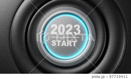 Start 2023. Happy New Year button. 3D illustration Start 2023. Happy New Year button. 3D illustration 97710411