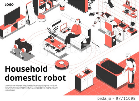 Domestic Robots Isometric Composition Domestic Robots Isometric Composition 97711098