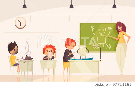 Robotics Kids Class Vector Illustration Robotics Kids Class Vector Illustration 97711163