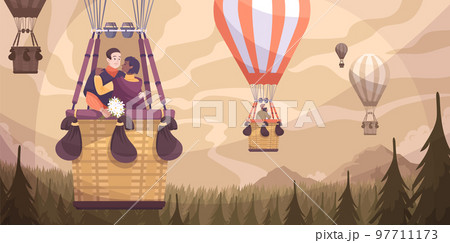 Romantic Couple Balloon Flat Composition Romantic Couple Balloon Flat Composition 97711173