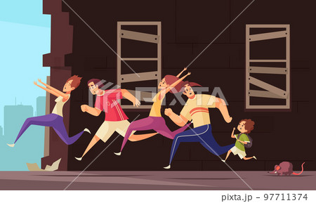 Terrified People Running Away From Rat 97711374