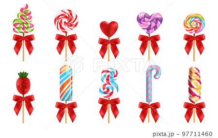 Lollipop With Red Bow Realistic Set Lollipop With Red Bow Realistic Set 97711460