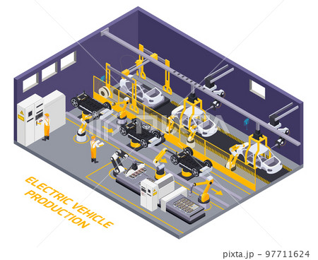 Electric Vehicles Production Isometric Electric Vehicles Production Isometric 97711624