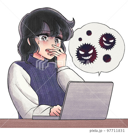 卒論提出間近なのにパソコンがイかれた大学生のイラスト 97711831