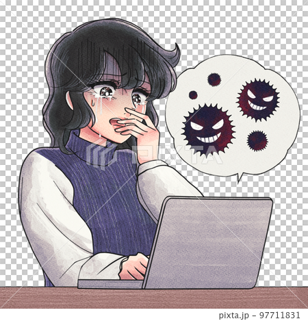 卒論提出間近なのにパソコンがイかれた大学生のイラスト 97711831