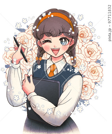 デジタルイラストデビュー！液タブを持った少女漫画風の学生 97711832