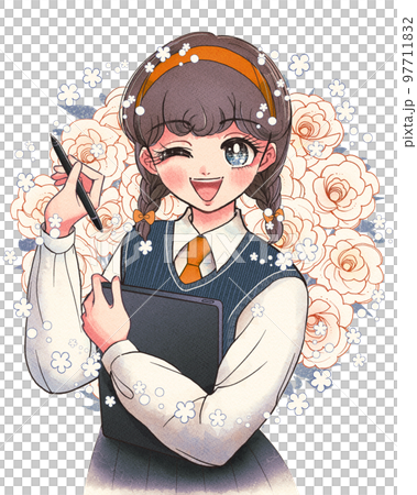 デジタルイラストデビュー！液タブを持った少女漫画風の学生 97711832