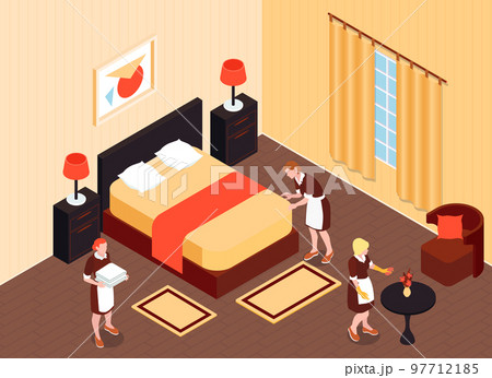 Hotel Room Isometric Illustration 97712185