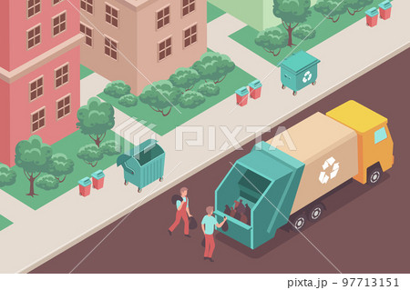 Garbage Truck Isometric Illustration 97713151