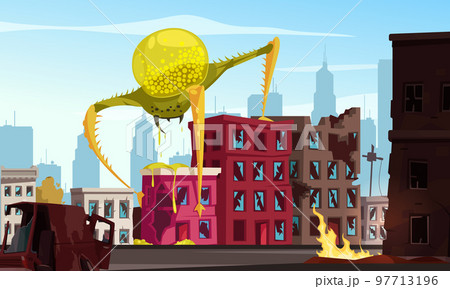 Attacking Monster Cartoon Illustration 97713196