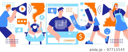 Influencer Marketing Horizontal Illustration Influencer Marketing Horizontal Illustration 97713545