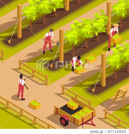 Harvesting People Isometric Composition 97714830
