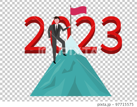 2023年の仕事の目標を立てるビジネスマン。新年の抱負と夢。スーツの男性 97715575
