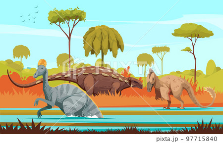 Dinosaurs Cartoon Colored Background 97715840