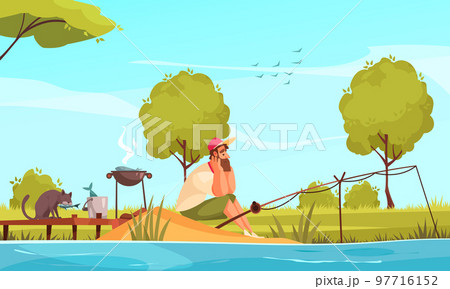 Fishing Cartoon Composition Fishing Cartoon Composition 97716152