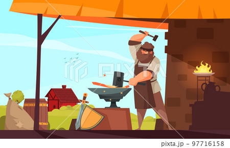 Medieval People Blacksmith Composition 97716158