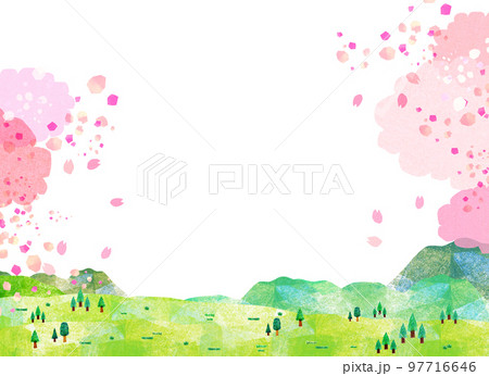 桜と山並の背景素材 コラージュ 桜と山並の背景素材 コラージュ 97716646