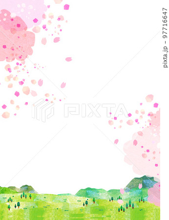 桜と山並の背景素材 コラージュ 桜と山並の背景素材 コラージュ 97716647