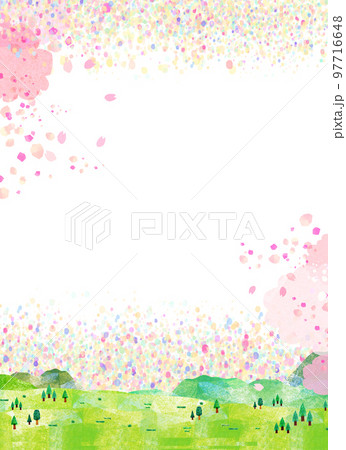 桜と山並の背景素材　コラージュ 97716648