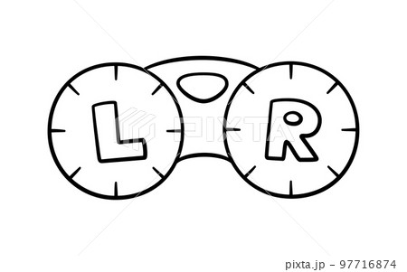 Hand drawn contact lenses container icon. Doodle contact lens box. Optometry doodle object. Vector illustration isolated on white background 97716874