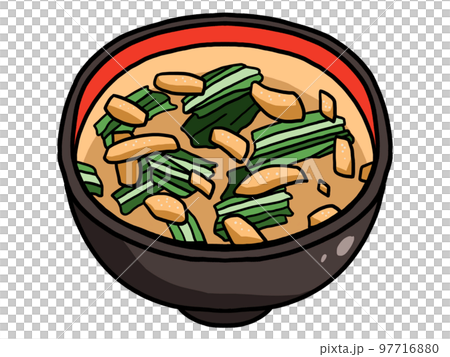 油揚げと小松菜の味噌汁のイラスト 97716880