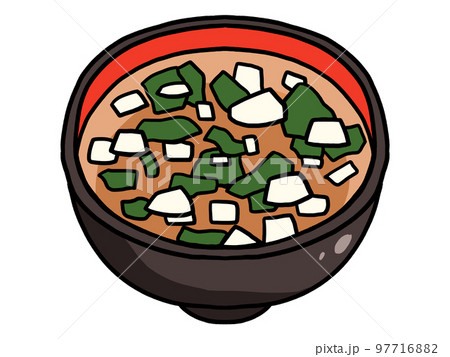 豆腐とわかめの味噌汁のイラスト 97716882