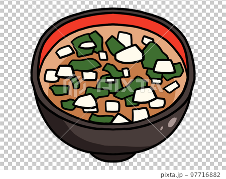 豆腐とわかめの味噌汁のイラスト 97716882