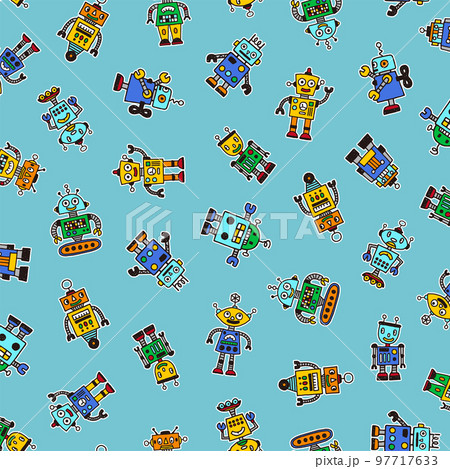 レトロで可愛いロボットの柄, レトロで可愛いロボットの柄, 97717633