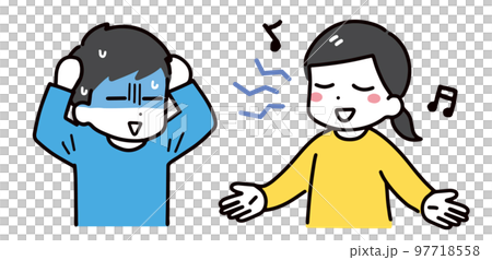 一個音盲女人和一個男人抱著他的頭 97718558