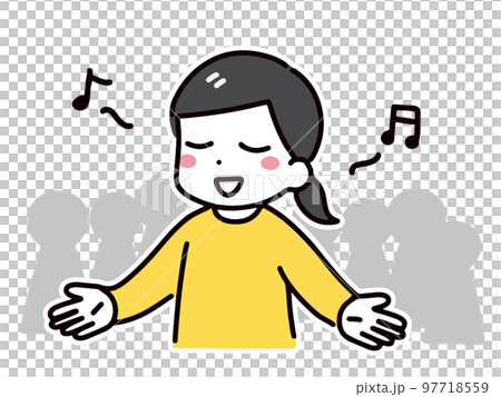 一位女士在公共場合微笑並唱歌 97718559