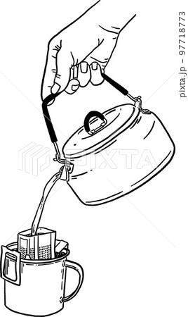 Drip coffee Camping outdoor lifestyle Hand drawn line art illustration 97718773