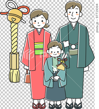 第一次穿著和服參拜神社的一家人 97719304