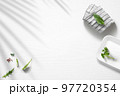 Flat lay of a kitchen with various food items 97720354