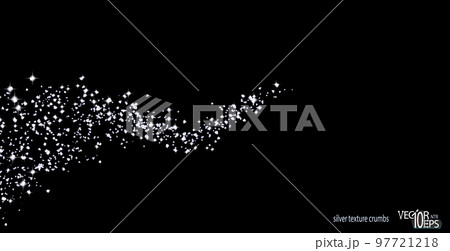 Silver confetti glittering wave. Silverish sparkling on black background. Shiny wavy crumbs. Vector. 97721218