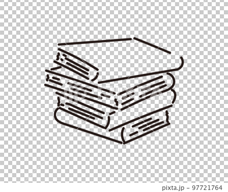 積読　積まれた本　積ん読　イラスト 97721764