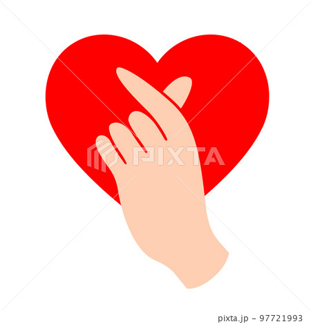 Hand showing heart with fingers gesture mini love.  97721993