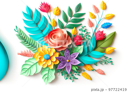 Bouquet composition of plasticine flower isolated on white background 97722419