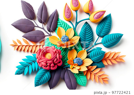 Bouquet composition of plasticine flower isolated on white background Bouquet composition of plasticine flower isolated on white background 97722421
