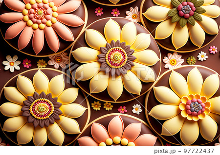 Art panel with beautifully laid out plasticine flower in beige brown tones 97722437