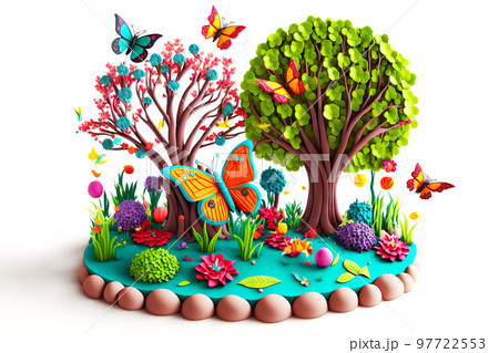 Beautiful panel of sculpted butterfly trees and plasticine flower Beautiful panel of sculpted butterfly trees and plasticine flower 97722553