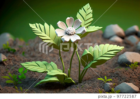 Sculpture plasticine flower with white petals in ground Sculpture plasticine flower with white petals in ground 97722587