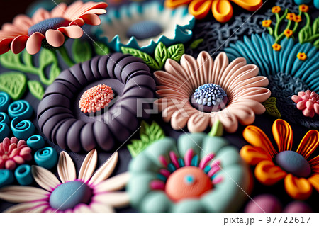 Voluminous textured plasticine flower collected in beautiful composition Voluminous textured plasticine flower collected in beautiful composition 97722617