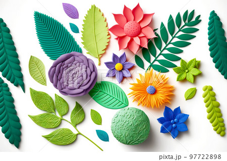Delicate delicate neatly sculpted plasticine flower isolated on white 97722898
