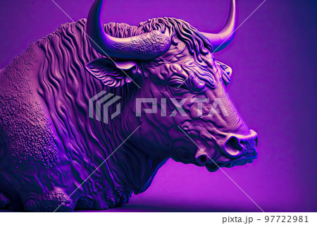 Powerful head plasticine bull sculpted on dark purple background Powerful head plasticine bull sculpted on dark purple background 97722981