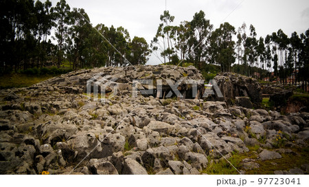 View to ruins of Qenqo or Kenko archaeological site at Cuzco, Peru 97723041