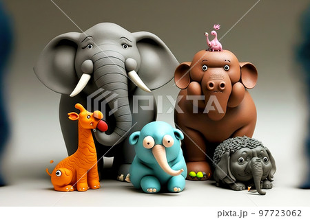 Handmade plasticine animals of different shapes and sizes 97723062