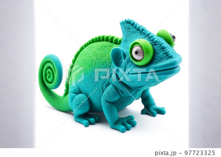 Blue green plasticine lizard with bulging eyes isolated on white background 97723325